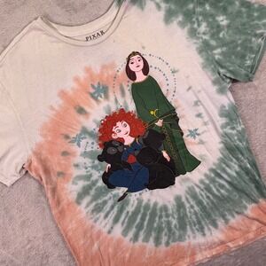 Our Universe Women T-Shirt XL Green Orange Tie Dye Pixar Brave Merida Graphic